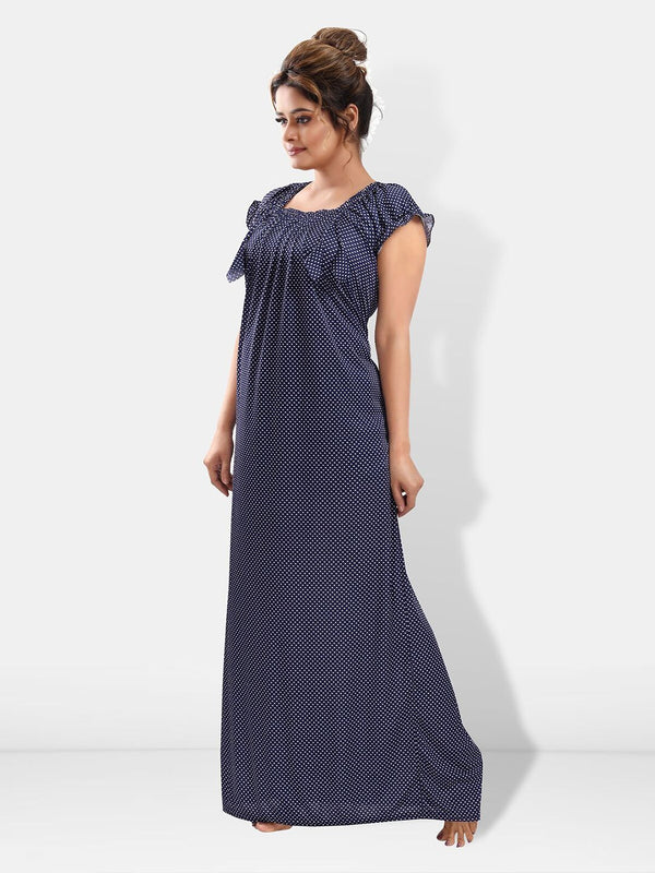 Be You Polka Dot Printed Square Neck Satin Maxi Nightdress