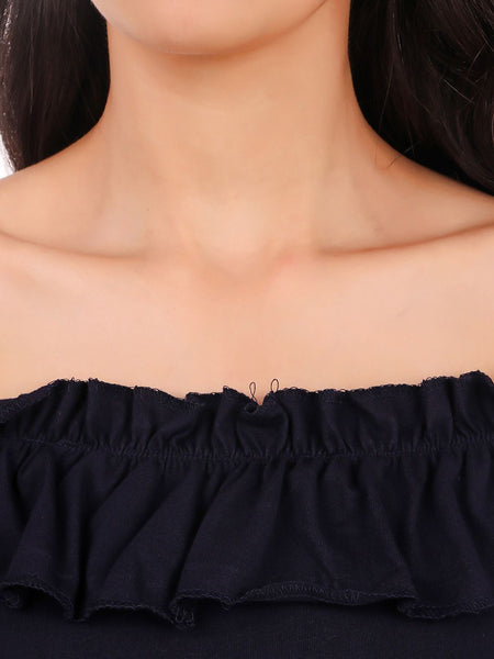 Be You Off-Shoulder Ruffles Cotton Bardot Crop Top