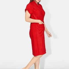 Be You Red Solid Cotton Drawstring Knee Length Bath Robe-L/XL