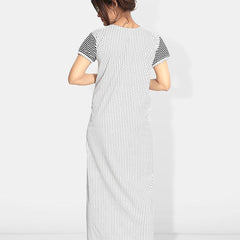 Be You Polka Dots Printed V-Neck Satin Maternity Maxi Nightdress