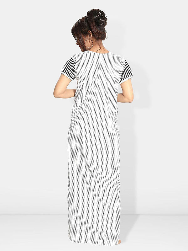 Be You Polka Dots Printed V-Neck Satin Maternity Maxi Nightdress