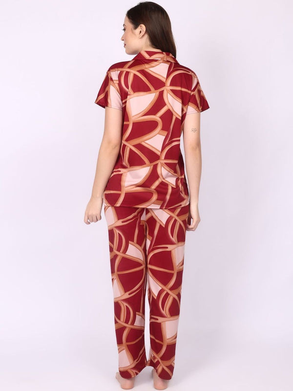 Be You Women Maroon Printed Night suit