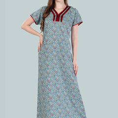 Be You Women Blue Printed Maxi Nightdress