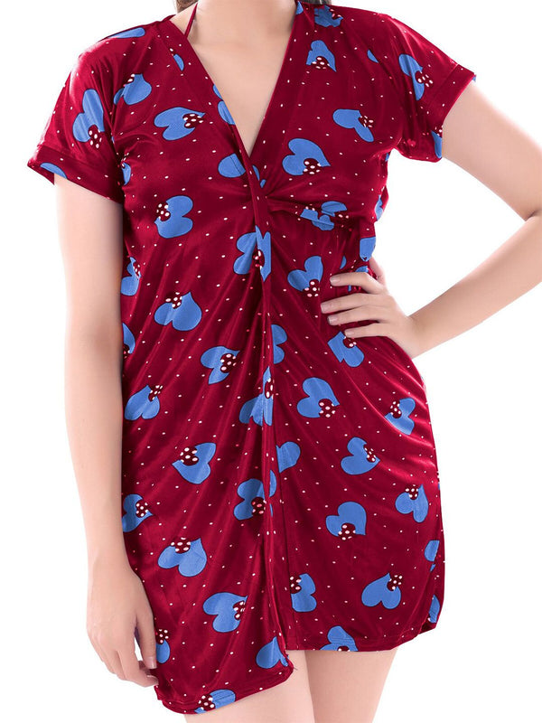 Be You Women Set of 3 Maroon Printed Nightdress