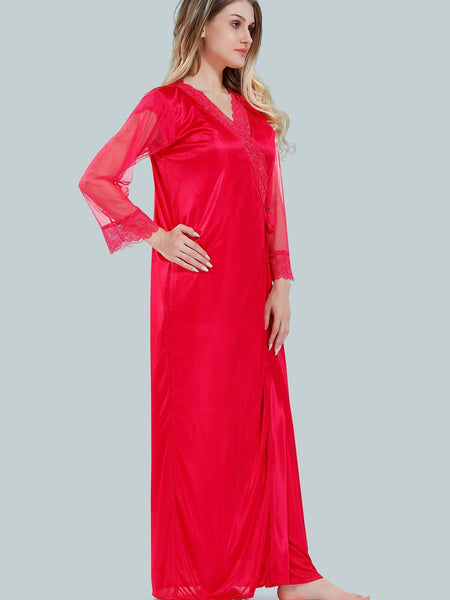 Be You Square Neck Lace Up Details Satin Maxi Nightdress With Robe