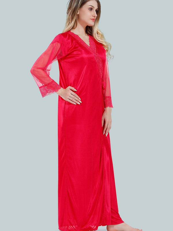 Be You Square Neck Lace Up Details Satin Maxi Nightdress With Robe