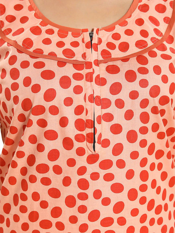 Be You Polka Dots Printed Round Neck Pure Cotton Maxi Nightdress