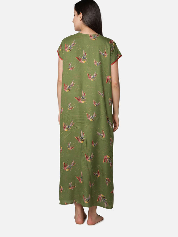 Be You Olive Green Floral  Alpine Feeding / Maternity Gown For Women