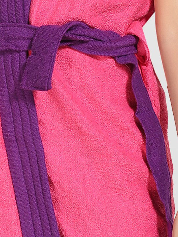 Be You Two Tone Pink Solid Cotton Drawstring Knee Length Bath Robe