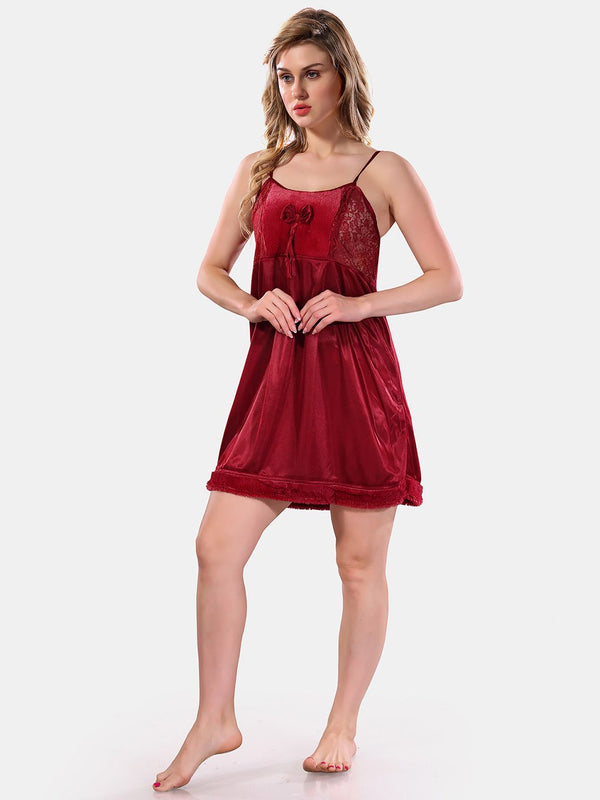 Be You Square Neck Lace Up Details Satin Nightdress With Robe