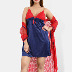 Be You Floral Lace Shoulder Straps Satin Nightdress With Robe