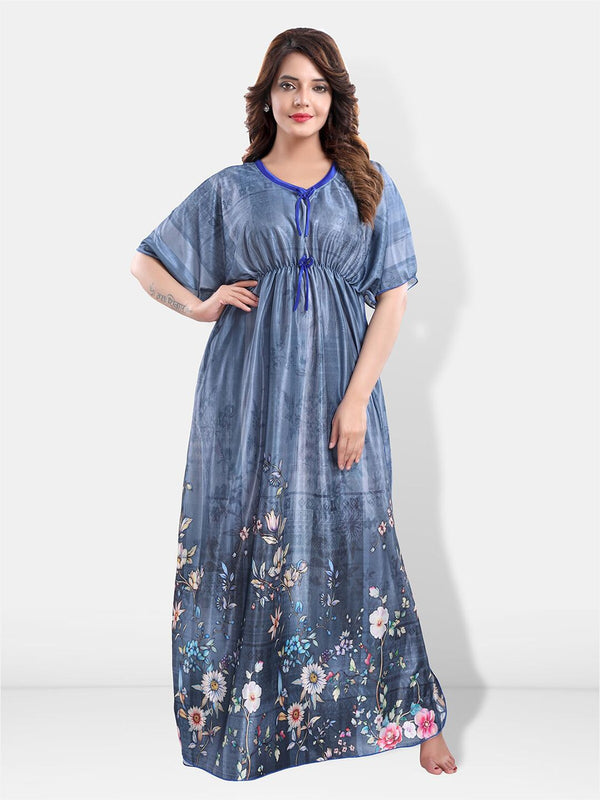 Be You Floral Printed Satin Maxi Kaftan Nightdress