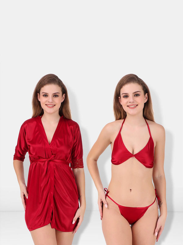 Be You Non-Wired Non Padded Lingerie Set With Robe BUF-3-PCS-SET-2252-L
