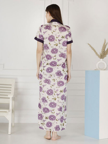 Be You Women Satin Floral Printed Maxi Wrap Nightdress