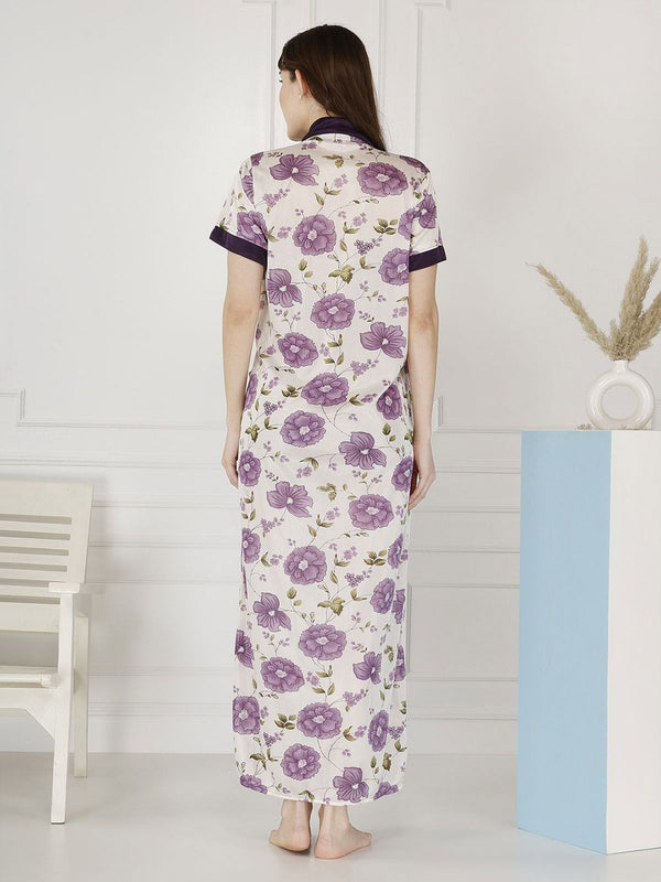 Be You Women Satin Floral Printed Maxi Wrap Nightdress