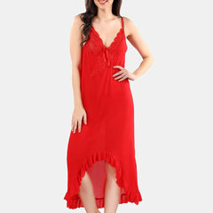 Be You Net Self Design Baby Doll High-Low Dress With Thong