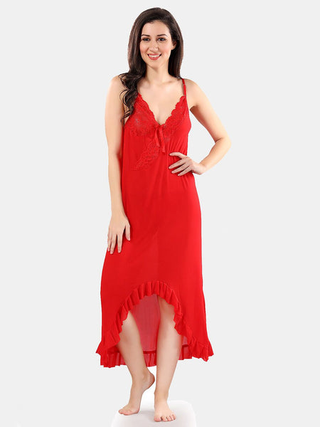 Be You Net Self Design Baby Doll High-Low Dress With Thong