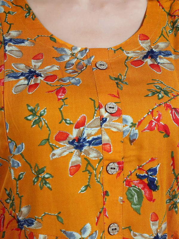 Be You Floral Printed Round Neck Maternity Straight Kurta