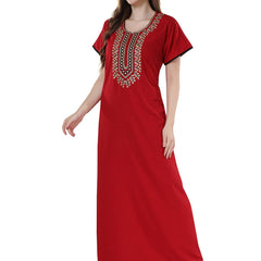Be You Red Embroidered Maxi Nightdress