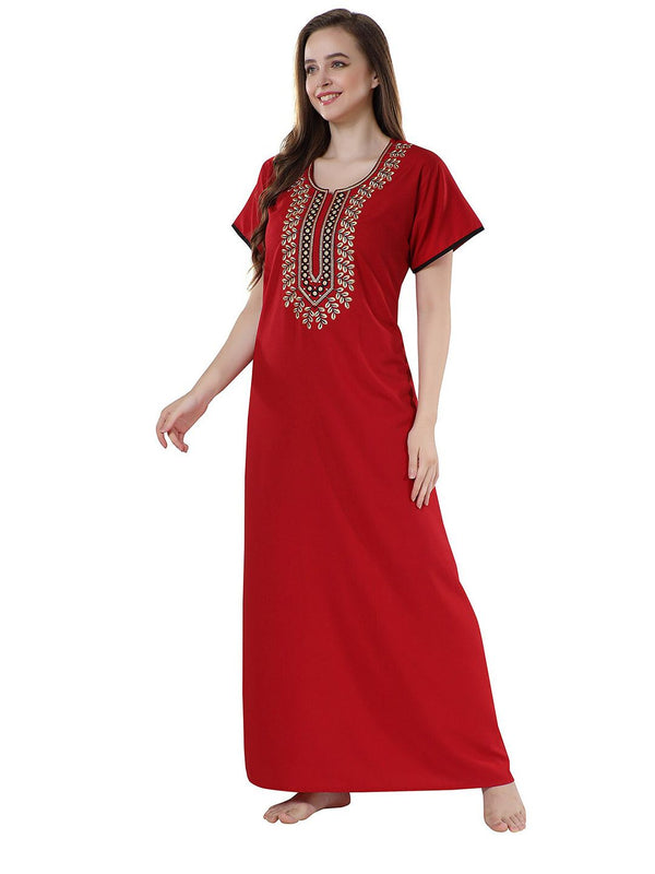 Be You Red Embroidered Maxi Nightdress