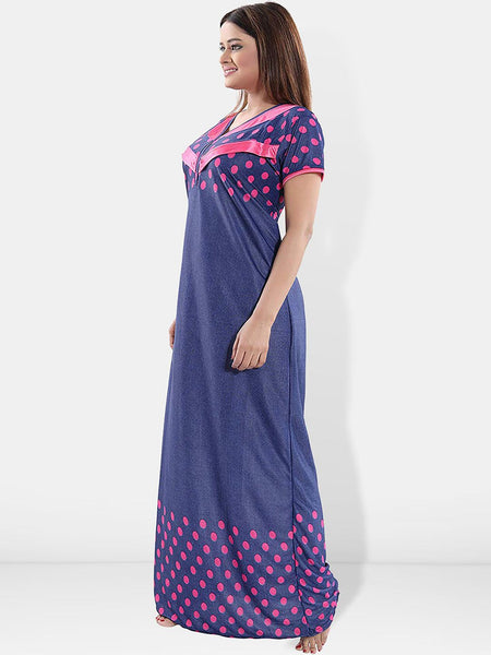 Be You Polka Dots Printed V-Neck Satin Maternity Maxi Nightdress