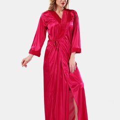 Be You V-Neck Long Sleevs Satin Maxi Nightdress With Robe