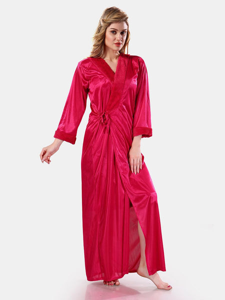 Be You V-Neck Long Sleevs Satin Maxi Nightdress With Robe