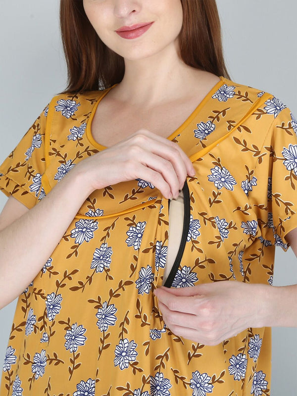Be You Women Printed Maternity Maxi Nightdress