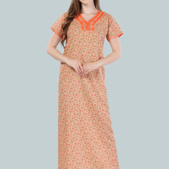 Be You Women Orange Printed Maxi Nightdress
