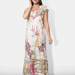 Be You White Printed Feeding Gown For Women
