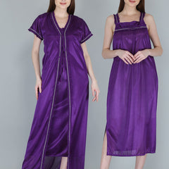 Be You Purple Satin Maxi Nightdress with Robe