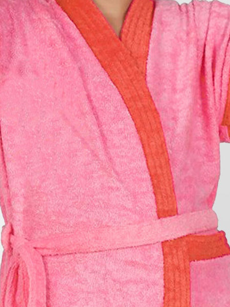 Be You Two-Tone Peach Solid Cotton Drawstring Knee Length Bath Robe