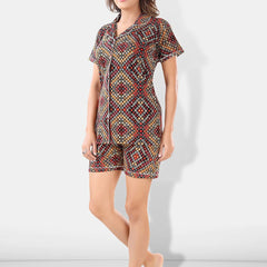 Be You Women Brown & Red Printed Pajama & Shorts with Shirt Night Suits
