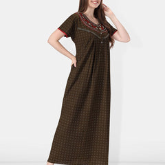 Be You Geometric Printed Embroidered Maxi Nightdress