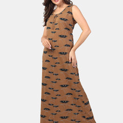 Be You Brown Printed Maxi Nightdress