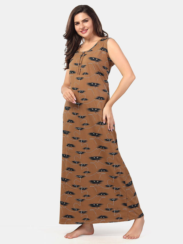 Be You Brown Printed Maxi Nightdress