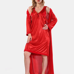 Be You V Neck Lace Up Details Satin Nightdress With Robe