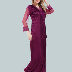 Be You Square Neck Lace Up Details Satin Maxi Nightdress With Robe