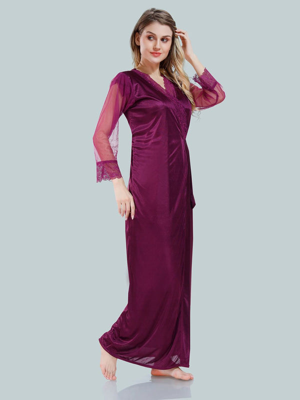 Be You Square Neck Lace Up Details Satin Maxi Nightdress With Robe