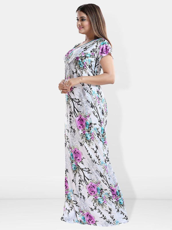 Be You Floral Printed Maxi Satin Maternity Nightdress
