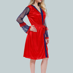 Be You Solid Lace Details Satin Nighty with Robe