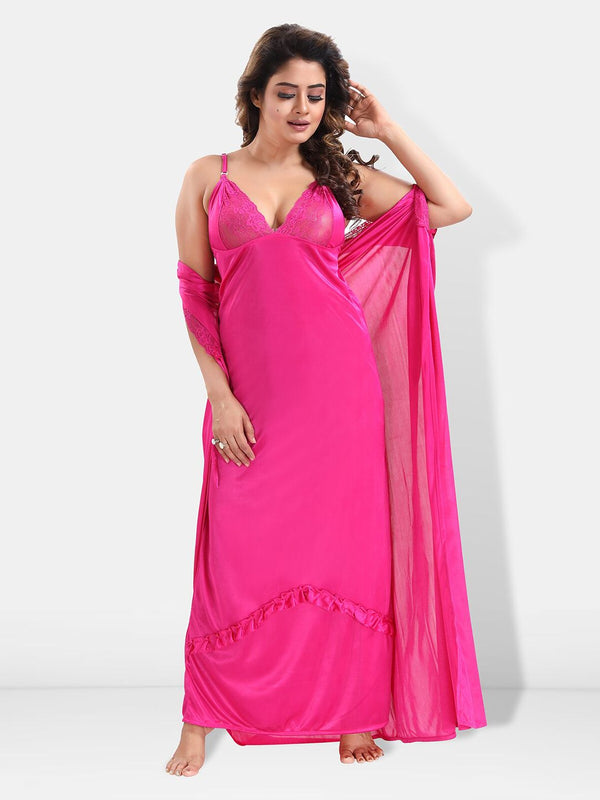 Be You 6 Pieces Satin Maxi Nightdress Set With Robe And Lingerie Set
