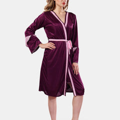 Be You Solid Lace Details Satin Nighty with Robe