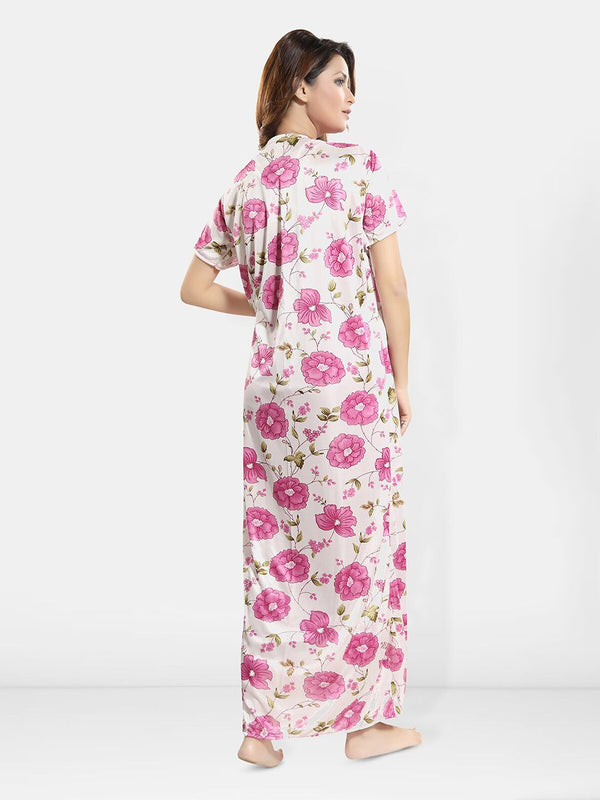 Be You Floral Printed Satin Wrap Nightdress With Robe