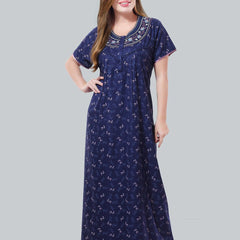 Be You Navy Blue Embroidered Maxi Nightdress