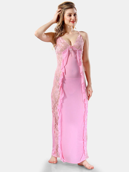 Be You Self Design Shoulder Straps Net Baby Doll With Briefs