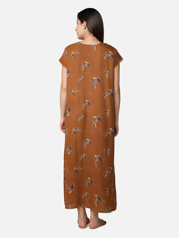 Be You Mustard Printed Maxi Nightdress