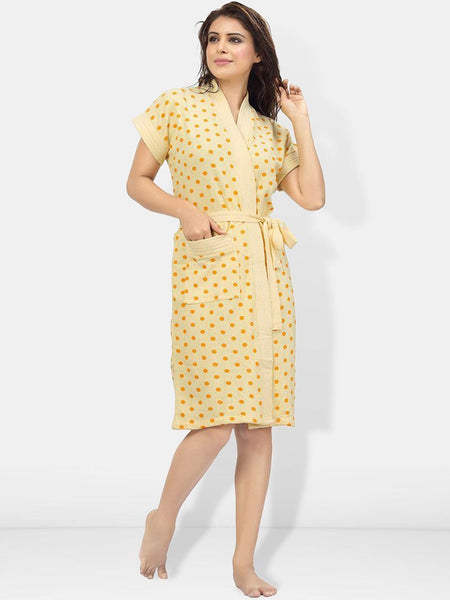 Be You Women Printed Cotton Anti-bacterial Super Soft Bath Robe With Belt