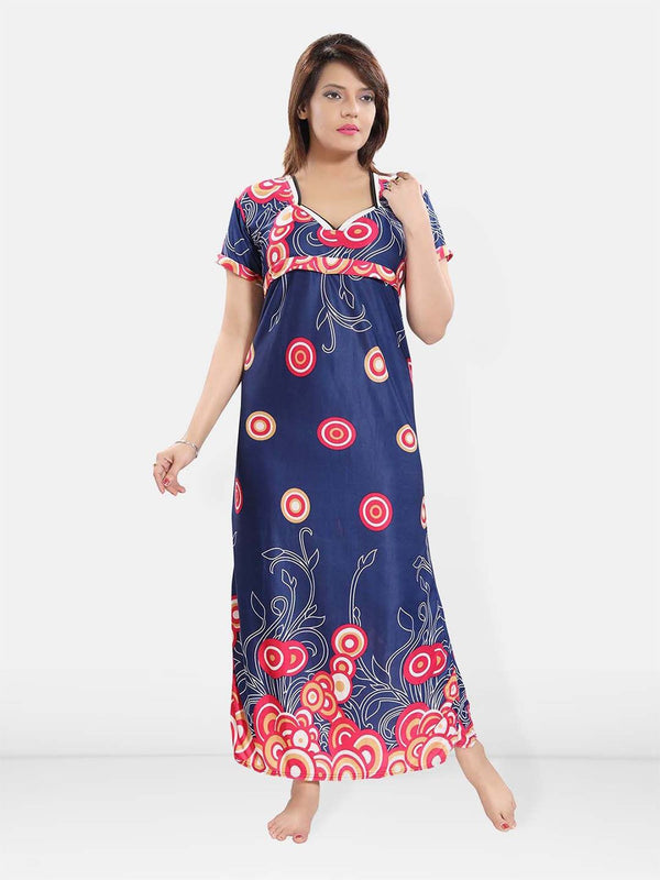 Be You Printed Women Satin Maternity Maxi Nightdress