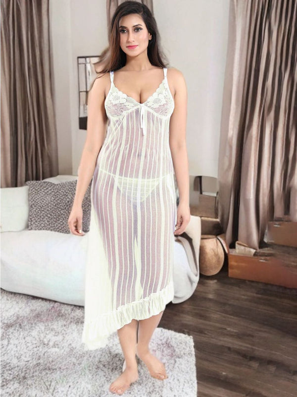 Be You Women Net Striped Baby Doll with Asymmetric